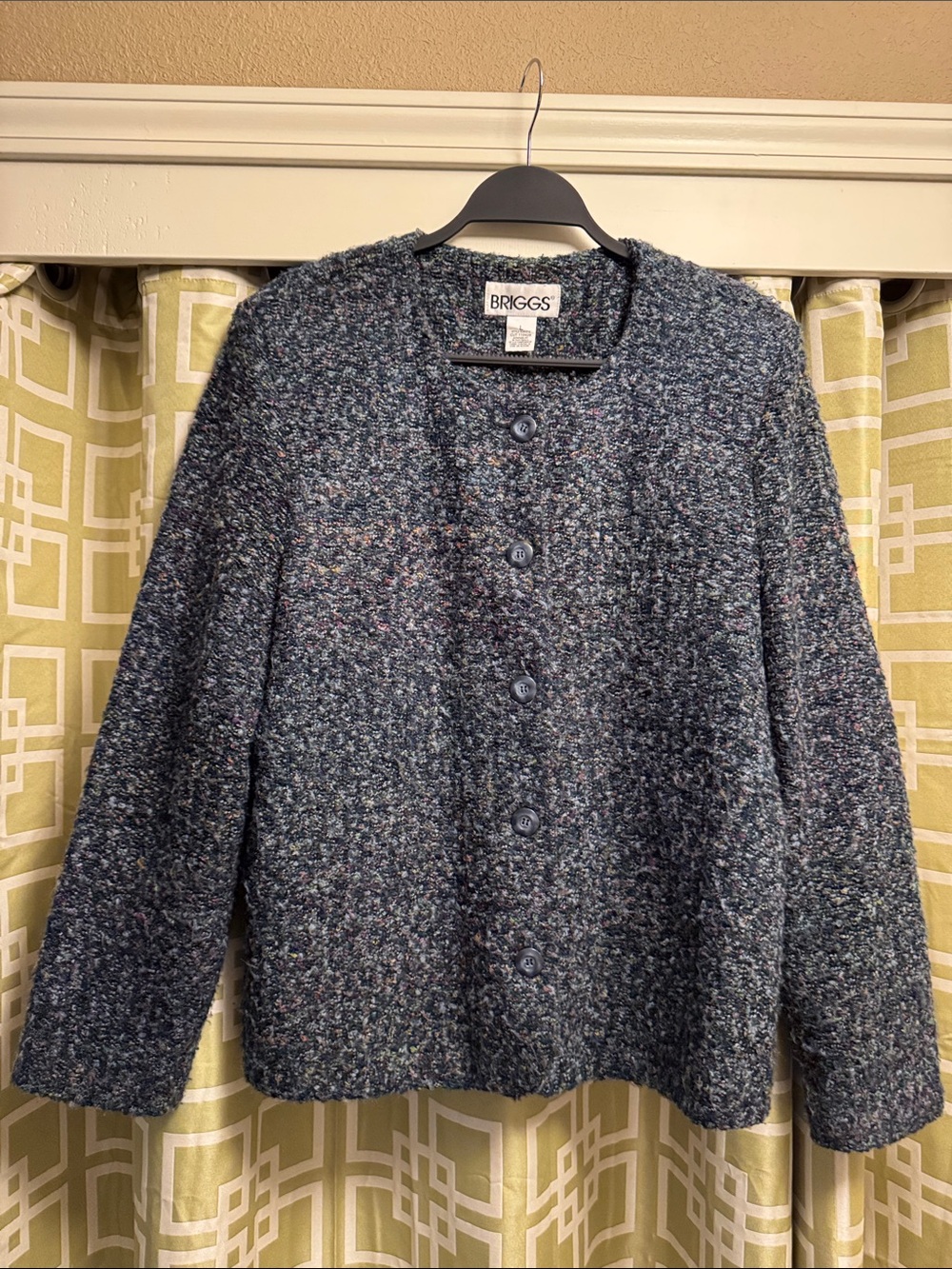 Briggs New York Textured Navy Bouclé Button Cardigan